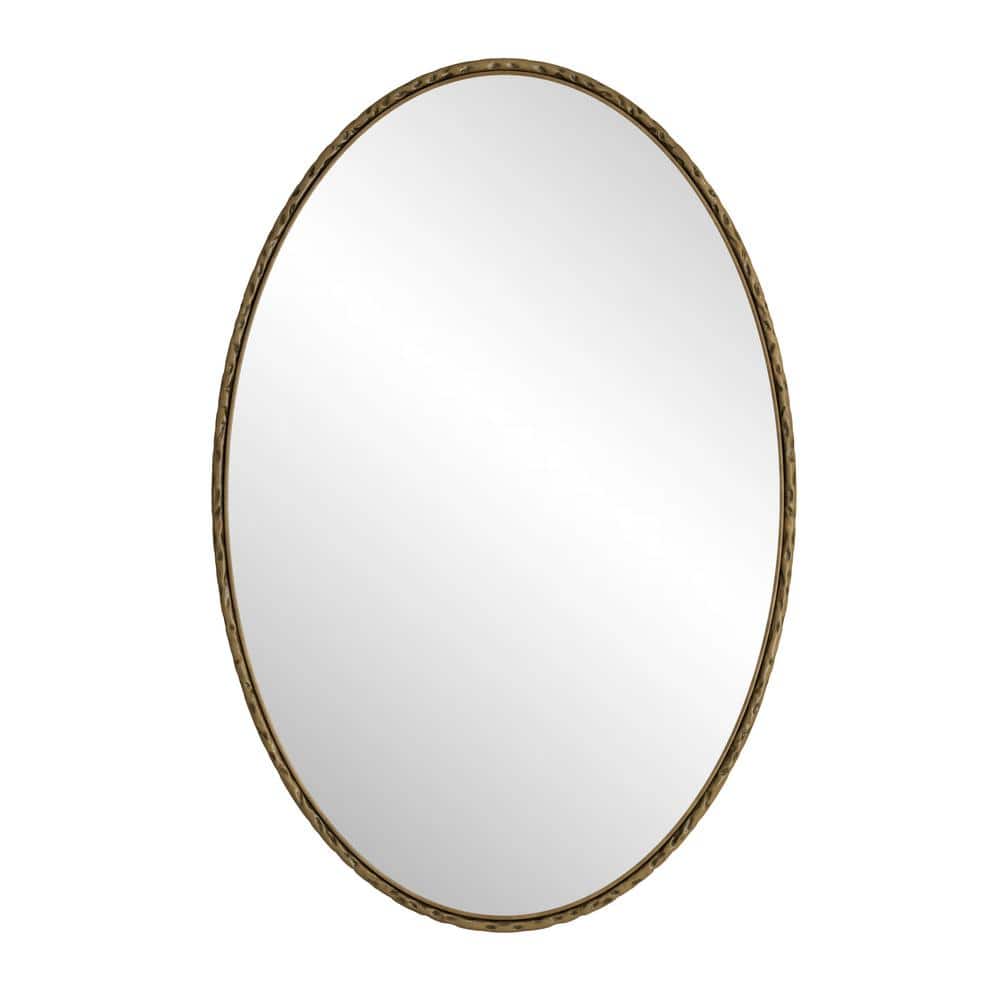 Gold 25.6 in. W x 39.37 in. H Oval Metal Framed Wall Mirror