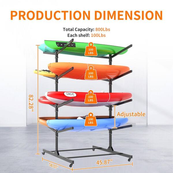82 in. Freestanding Kayak Storage Rack with Wheels-Adjustable 8