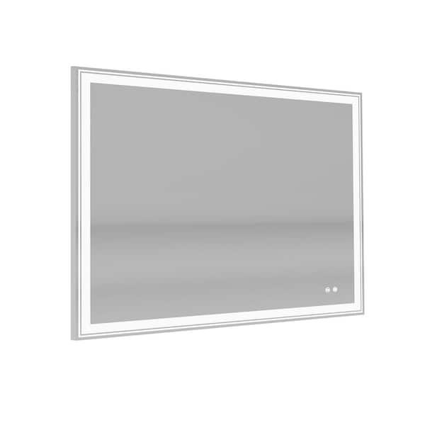 FAMYYT 48 in. W x 36 in. H Rectangular Frameless Anti-Fog LED Light Wall Bathroom Vanity Mirror in Silver Finish