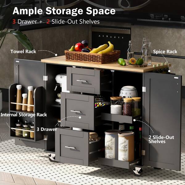 Runesay Gray Mdf Base with Mdf Wood Top Rolling Kitchen Island (17-in x 50-in x 36.85-in)