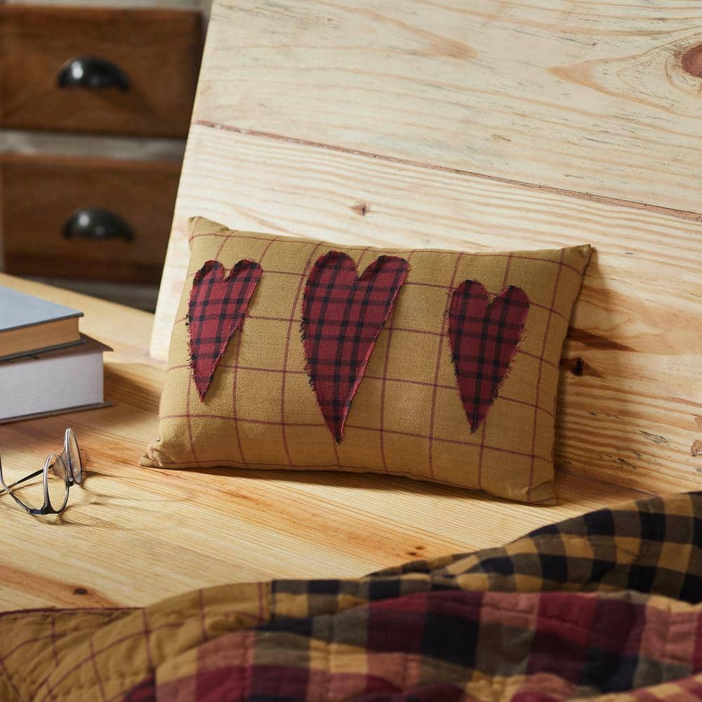 Burgundy Heart Applique Rectangular Cotton Pillow 9.5x14