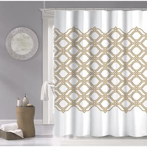 Gold 70 in. x 72 in. Diamonte Printed 100% Cotton Shower Curtain