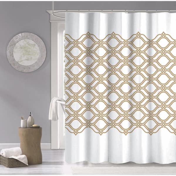 Dainty Home Gold 70 in. x 72 in. Diamonte Printed 100% Cotton Shower Curtain
