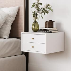 Harper 16 in. W White Mid-Century Modern Floating Wall Mounted Nightstand End Table with Drawers