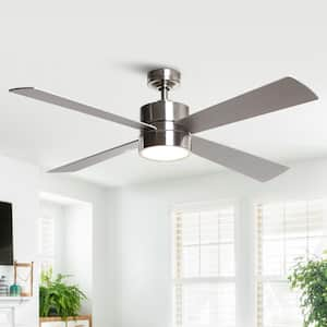 Bucholz 52 in. 4-Blade LED Chrome Ceiling Fan with Light and Remote Control