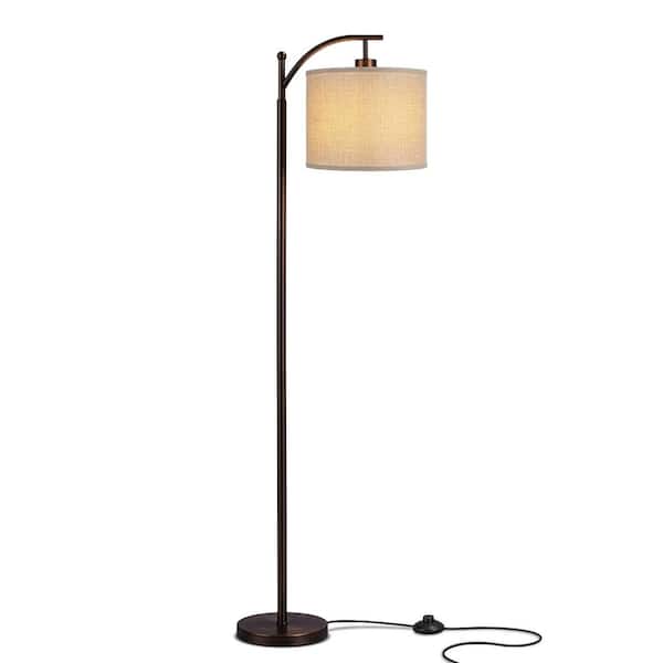 Montage 62 in. Oil Brushed Bronze Modern 1-Light LED Energy Efficient Floor Lamp with Beige Fabric Drum Shade