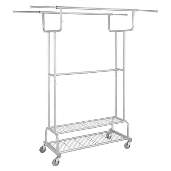 White Metal Garment Clothes Rack With Double Rod 38 in. W x 62 in. H