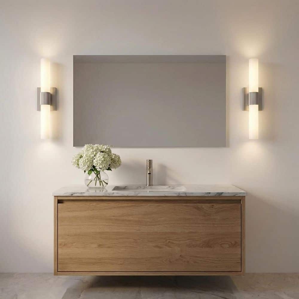 Sarco 18 in. W x 4.5 in. H Brushed Nickel Modern Dimmable LED Bathroom Vanity Light with White Acrylic Shade price history on PriceWatchPro