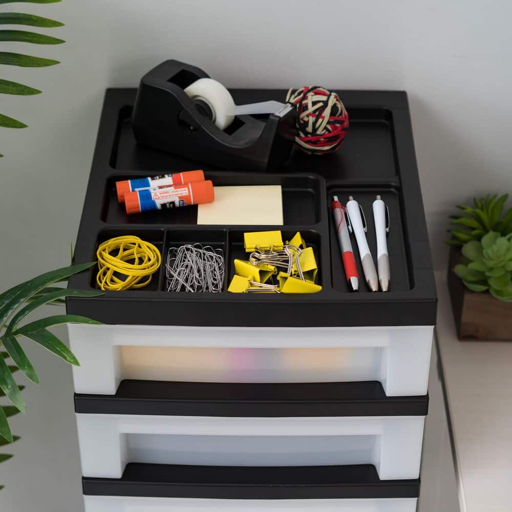 Black 9-Drawer Storage Tower with Organizer Top and Wheels