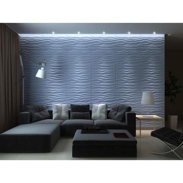 Falkirk Fifer 31 in. x 25 in. Paintable Off White Abstract Waves Fiber Decorative Wall Paneling