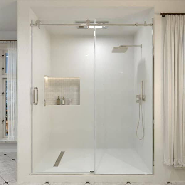 Ephemeral 60 in. W x 76 in. H Sliding Framed Shower Door in Sliver Finish with Clear Glass