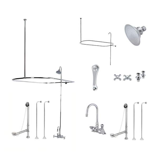Vintage 3-Handle Claw Foot Tub Faucet Package with Shower Enclosure in Polished Chrome
