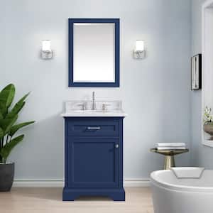 Windlowe 24 in. W x 22 in. D x 35 in. H Bath Vanity in Navy Blue with Carrara Marble Vanity Top in White with White Sink