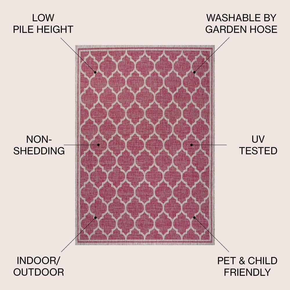 Fuchsia and Light Gray Moroccan Trellis Indoor/Outdoor Rug