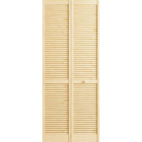 30 in. x 80 in. Classic Louver/Louver Solid Wood Clear Pine Wood Bi-Fold Door with Hardware