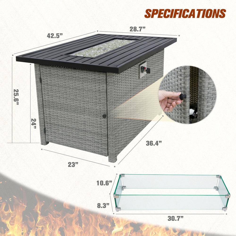 42 Inch Gray Wicker and Aluminum Gas Fire Pit Table