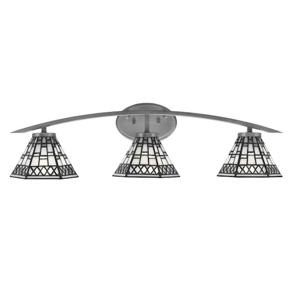Unbranded Siena 29 in. 3-Light Vanity Light Graphite with Pewter Art Glass Shades