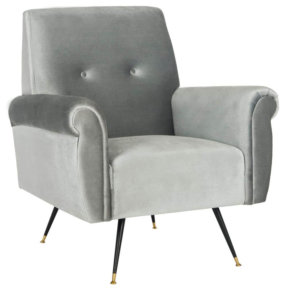 Transitional Light Grey Velvet Wood Accent Armchair 32"