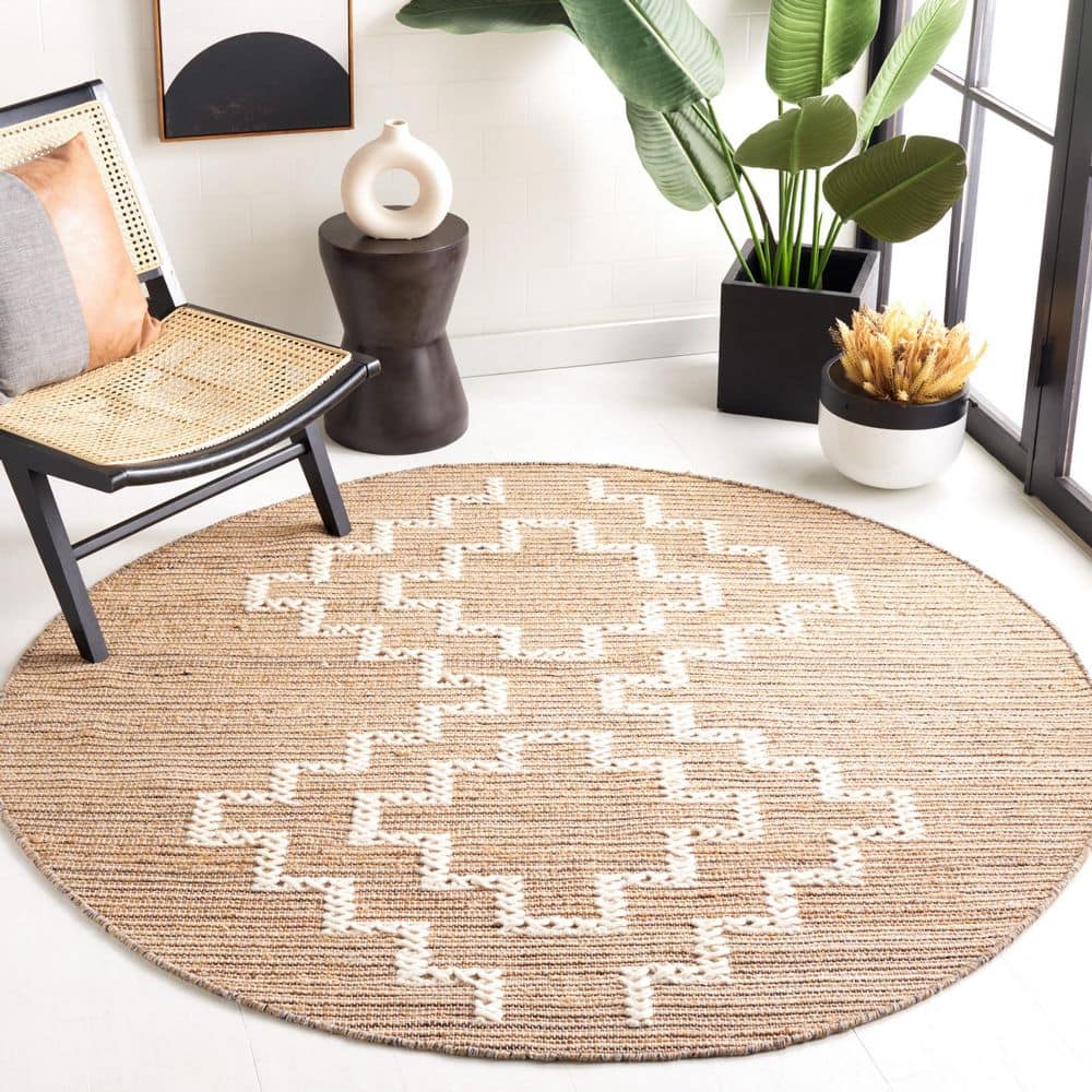 Natural Fiber 6 ft. x 6 ft. Round Natural/Ivory Geometric Woven Area Rug price history on PriceWatchPro