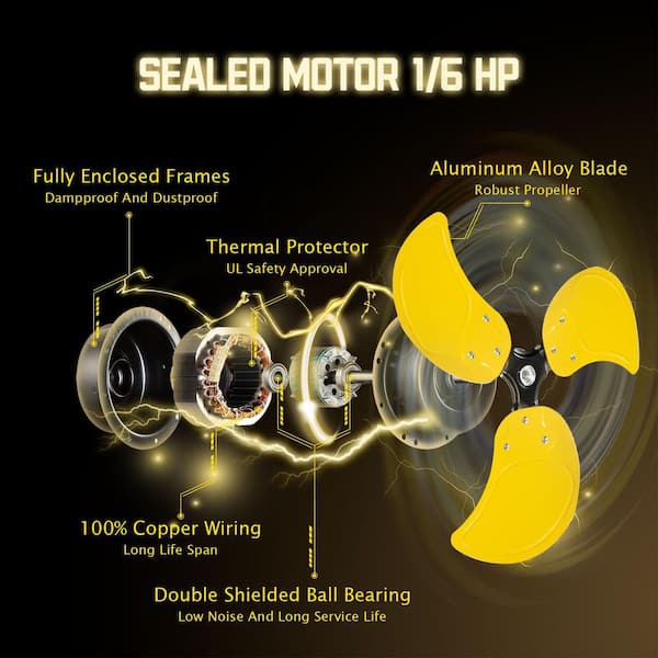 HICFM 18 in. Yellow Wall Mounted Fan, 4600 CFM 3-Speed TEAO Motor, Tilting Metal Fan for Barn, Garage, Workshop