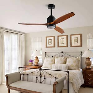 52 in. Remote LED Wood Ceiling Fan Dimmable Lamp with 6 Speeds, DC motor, Timing, 3 Reversible Blades