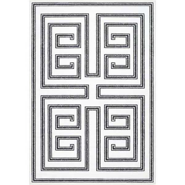 Livabliss Lachlan White/Black Geometric 2 ft. x 3 ft. Machine-Washable Indoor Area Rug