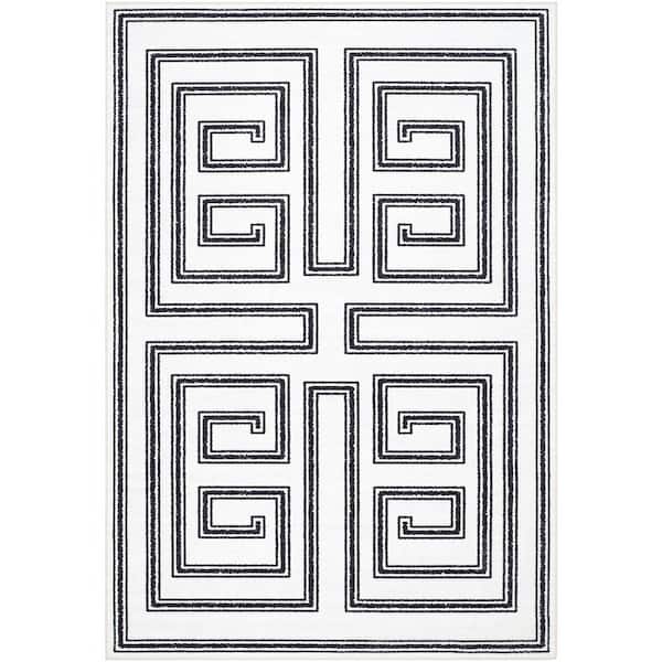 Livabliss Lachlan White/Black Geometric 4 ft. x 6 ft. Machine-Washable Indoor Area Rug