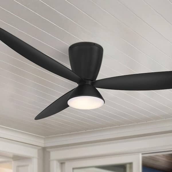 Hourglass 58 in. Indoor Coal Black Low Profile Flush Mount Ceiling Fan with Integrated LED and Remote Control Included