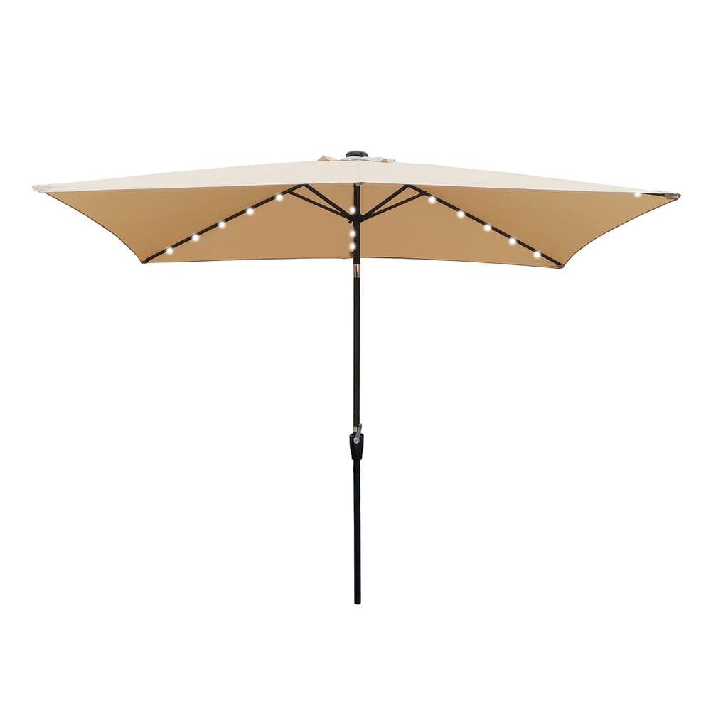 10 ft. x 6.5 ft. Outdoor Patio Tan Solar LED Lighted Market Umbrellas with Crank and Push Button Tilt price history on PriceWatchPro