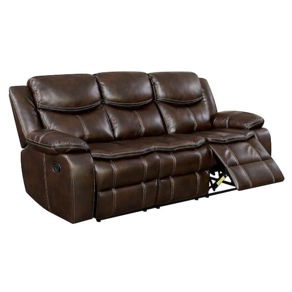 Benjara Transitional Style Brown Double, Leather Reclining Sofa Sets With Cup Holders