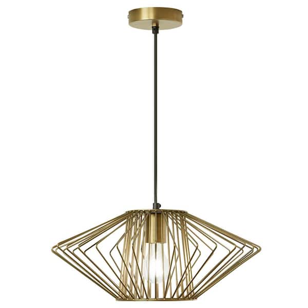 Madison 40-Watt 1-Light Gold Cage Pendant Light with Metal Shade