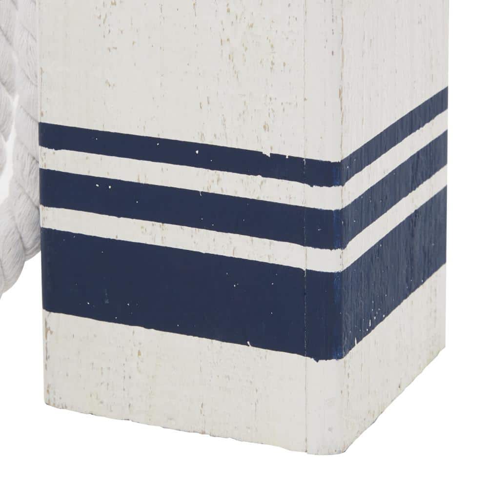 White and Navy Wood Buoy Sculptures with Rope Accents, Set of 3