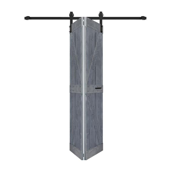 ISLIFE K Style 48in. x 84in.(24 in. x 84 in. x 2-Panels)Dark Gray Solid Wood Bi-Fold Door With Hardware-Assembly Needed
