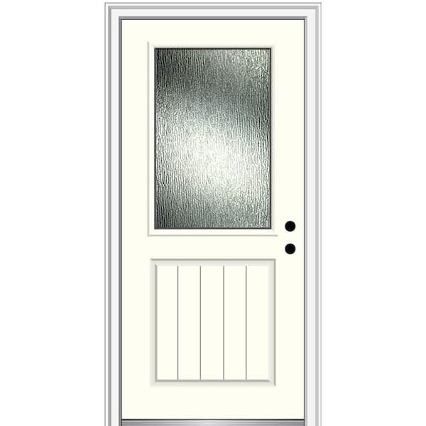 MMI Door 36 in. x 80 in. Left-Hand/Inswing Rain Glass Alabaster Fiberglass Prehung Front Door on 6-9/16 in. Frame