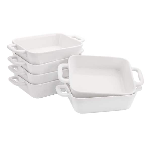 6-Piece White Porcelain Rectangular Bakeware Set with Double Handles Oven Safe Dishwasher Safe for Baking