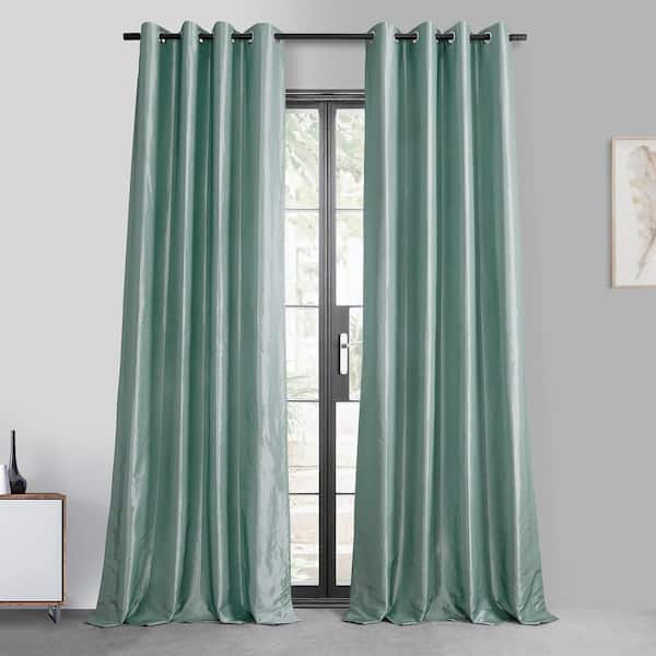 Exclusive Fabrics & Furnishings Robin's Egg Faux Silk Grommet Blackout Curtain - 50 in. W x 120 in. L (1 Panel)
