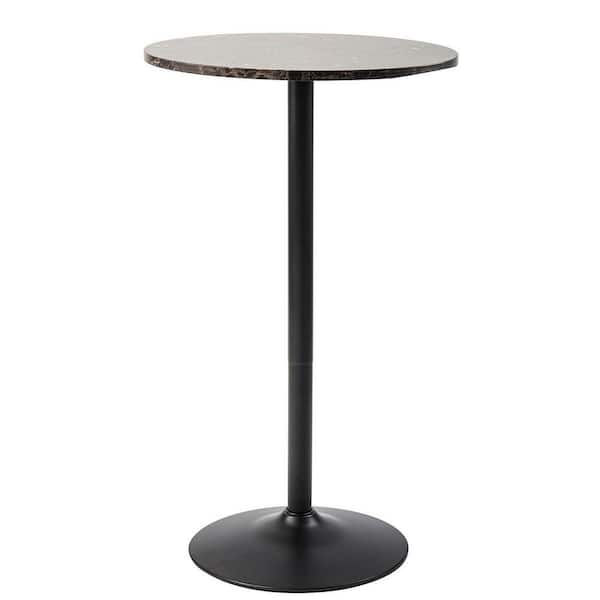 PEARINGTON 23.7 in. Round Black Base and Faux Marble Wood Top with Metal Frame (Seats 2)