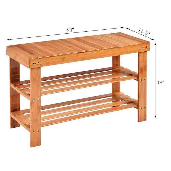 17 in. H 5-Pair Brown Wood Shoe Rack Bench 3-Tier Storage Shelf shoes-218 -  The Home Depot