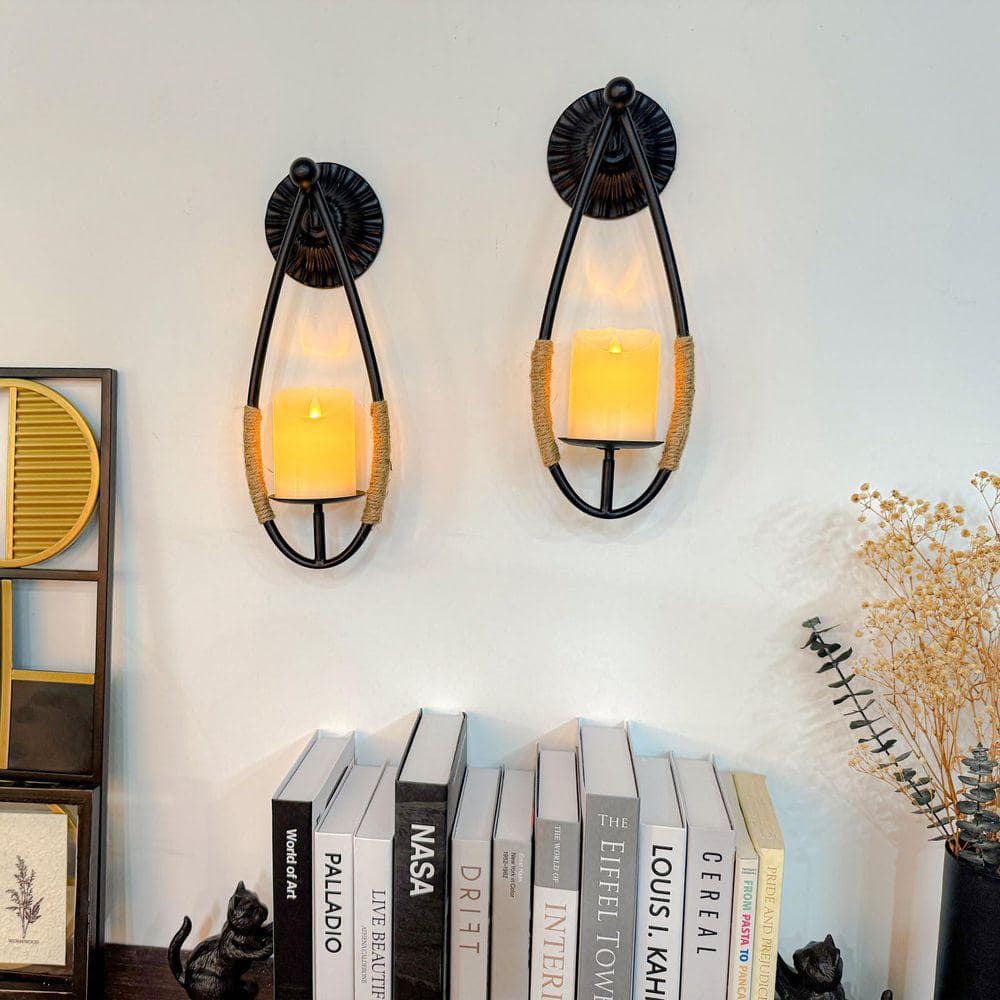 14.5 Wall Sconce Candle Holder Black Wall-Mount Metal Wall Candle