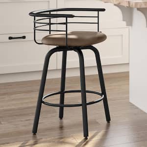 Turbo 26.25 in. Brown Faux Leather/Black Metal Counter Stool