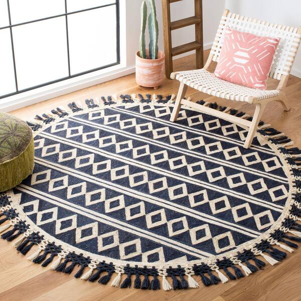 Sahara 6 ft. x 6 ft. Blue/Beige Tribal Round Rug