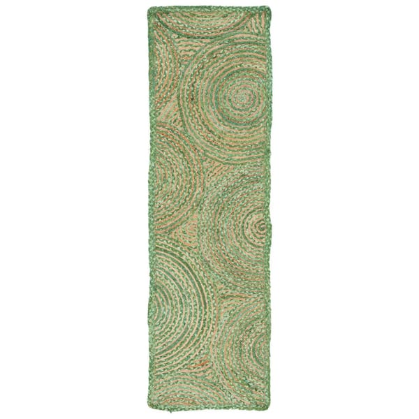 SAFAVIEH Cape Cod Green/Natural 2 ft. x 8 ft. Abstract Circles Geometric Runner Rug