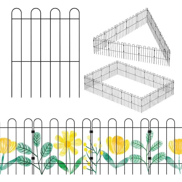 Oumilen Garden Fence, Decorative No Dig Fence Rustproof Black Metal Animal Barrier Border Fence (20-Pack)