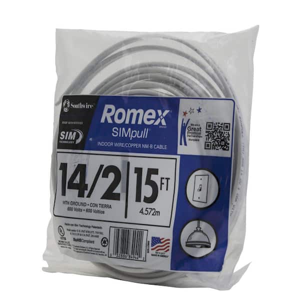 Southwire 15 Ft 14 2 Solid Romex Simpull Cu Nm B W G Wire The Home Depot
