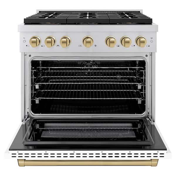 Autograph 36 in. 5.2 cu. ft. Paramount Dual Fuel Range with 6 DuoPro Burners with White Matte Door and Champagne Bronze