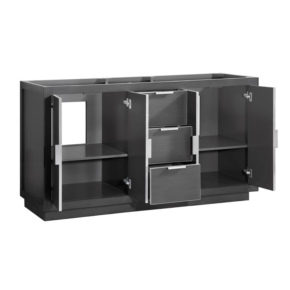 Contemporary 60" Grey Solid Wood Double Vanity with Quartz Top