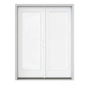 60 in. x 80 in. White Painted Steel Left-Hand Inswing Full Lite Glass Active/Stationary Patio Door