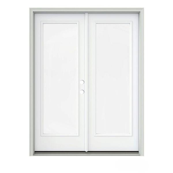 JELD-WEN 60 in. x 80 in. White Painted Steel Left-Hand Inswing Full Lite Glass Active/Stationary Patio Door
