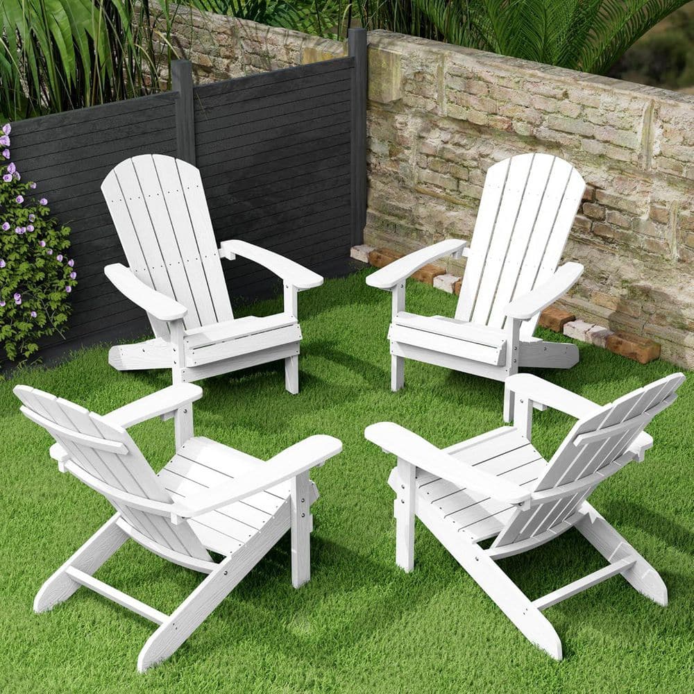 Mximu Classic White Plastic Outdoor Patio Adirondack Chair (Set of