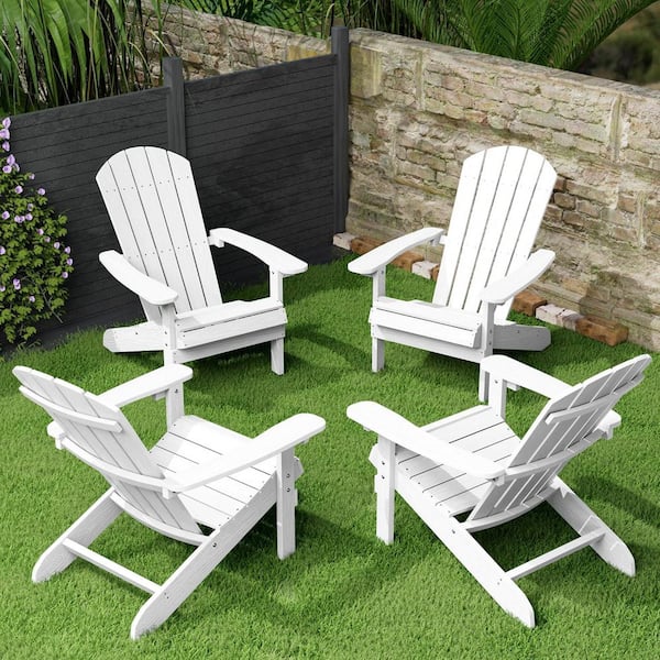 Classic White Plastic Outdoor Patio Adirondack Chair (Set of 4)
